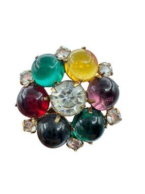 Vintage Fruit Salad Cluster Earrings Clip Glass Multi-Color Prong Set Open Back